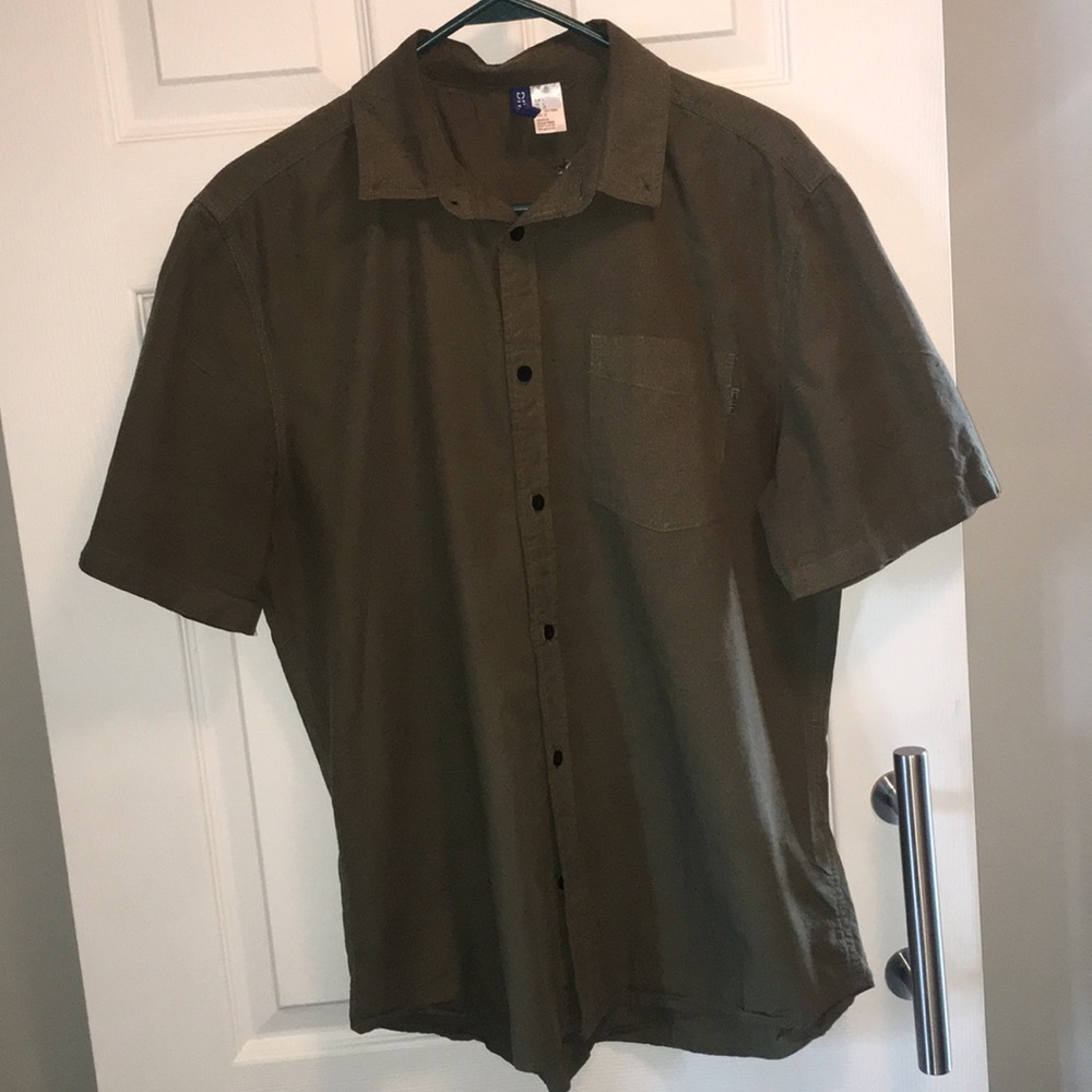 Navy Green Casual Button-down